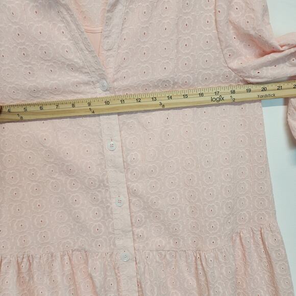Tommy Hilfiger Eyelet Tiered Babydoll Dress Size 2 Light Pink Relaxed Oversized - Picture 12 of 16